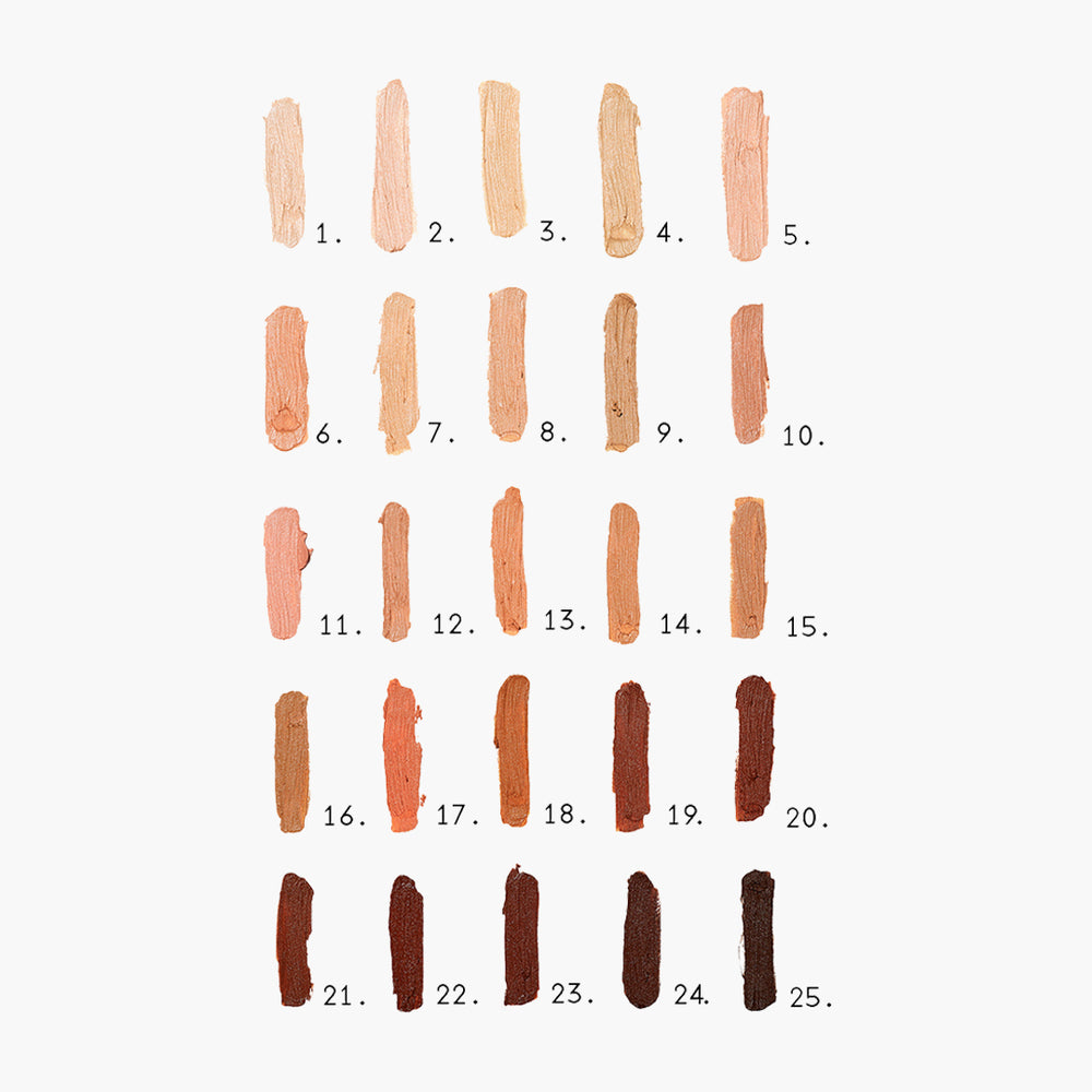 Swatches of the 25 different shades of Jones Road Beauty's The Face Pencil