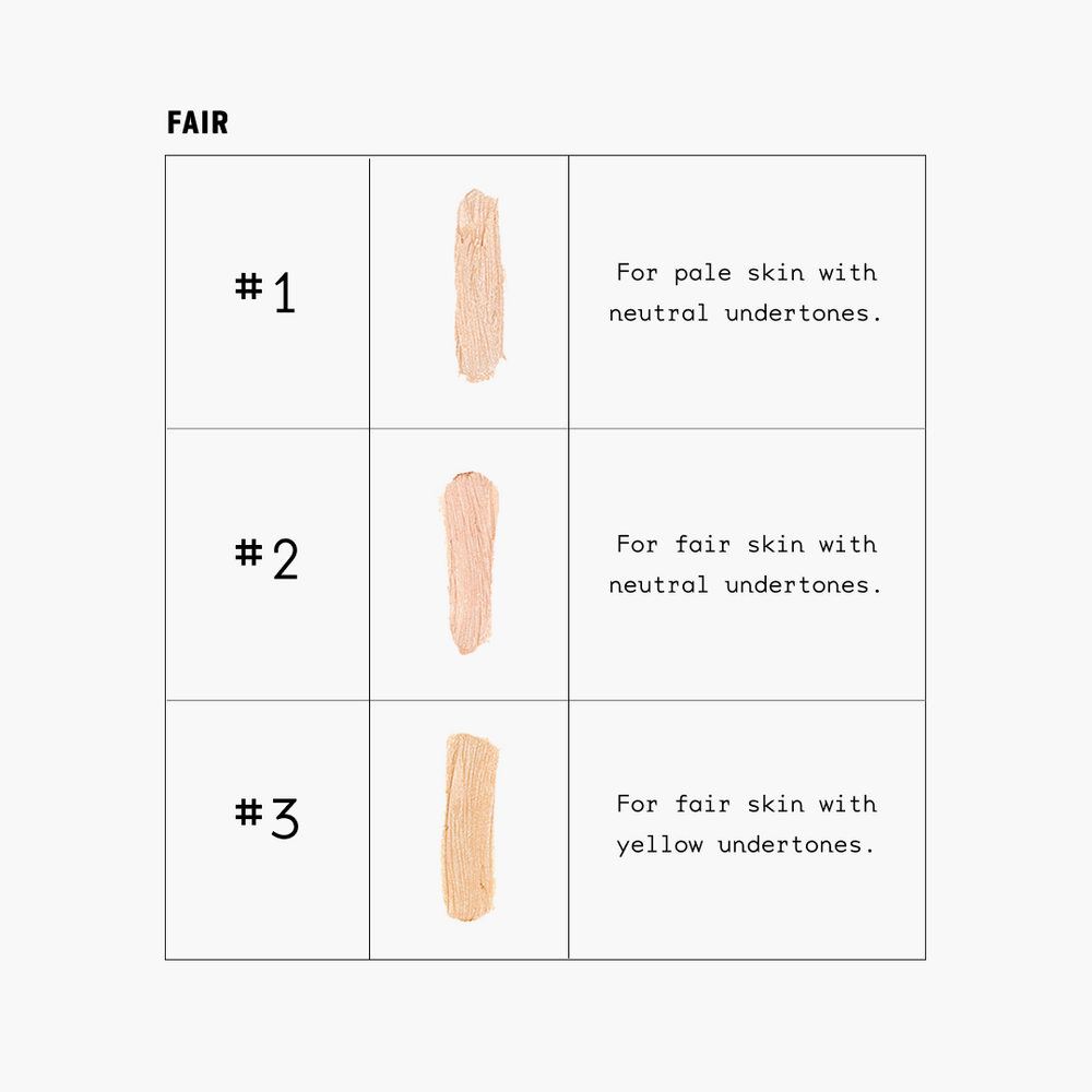 A table showing different shades of The Face Pencil to match your skin's undertones